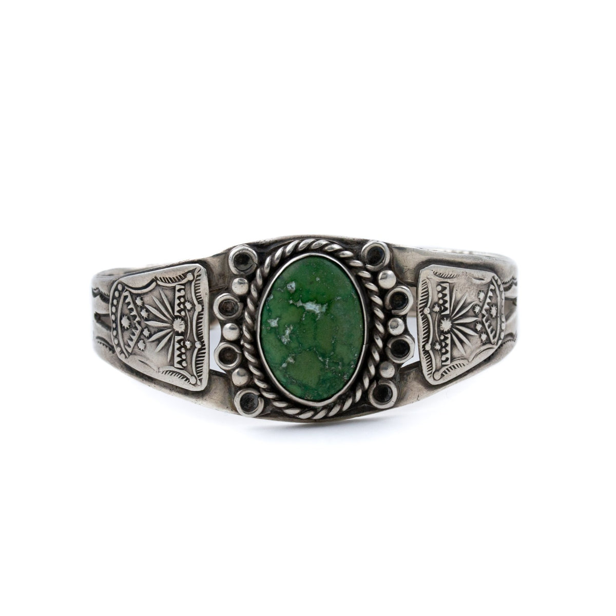 Fred Harvey 1940's Green Turquoise Cuff - Kingdom Jewelry