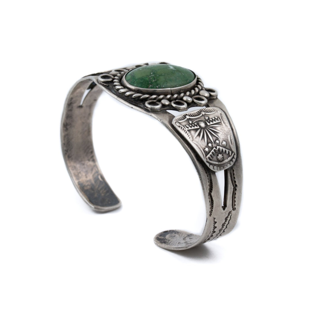 Fred Harvey 1940's Green Turquoise Cuff - Kingdom Jewelry