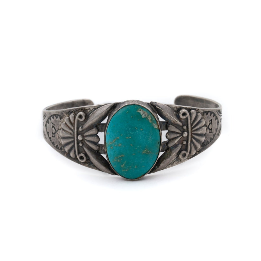 Fred Harvey 1940's Oval Turquoise Cuff - Kingdom Jewelry