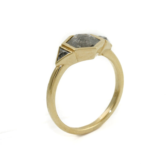 Geometric 14K Gold x Hex Salt & Pepper Diamond Ring - Kingdom Jewelry