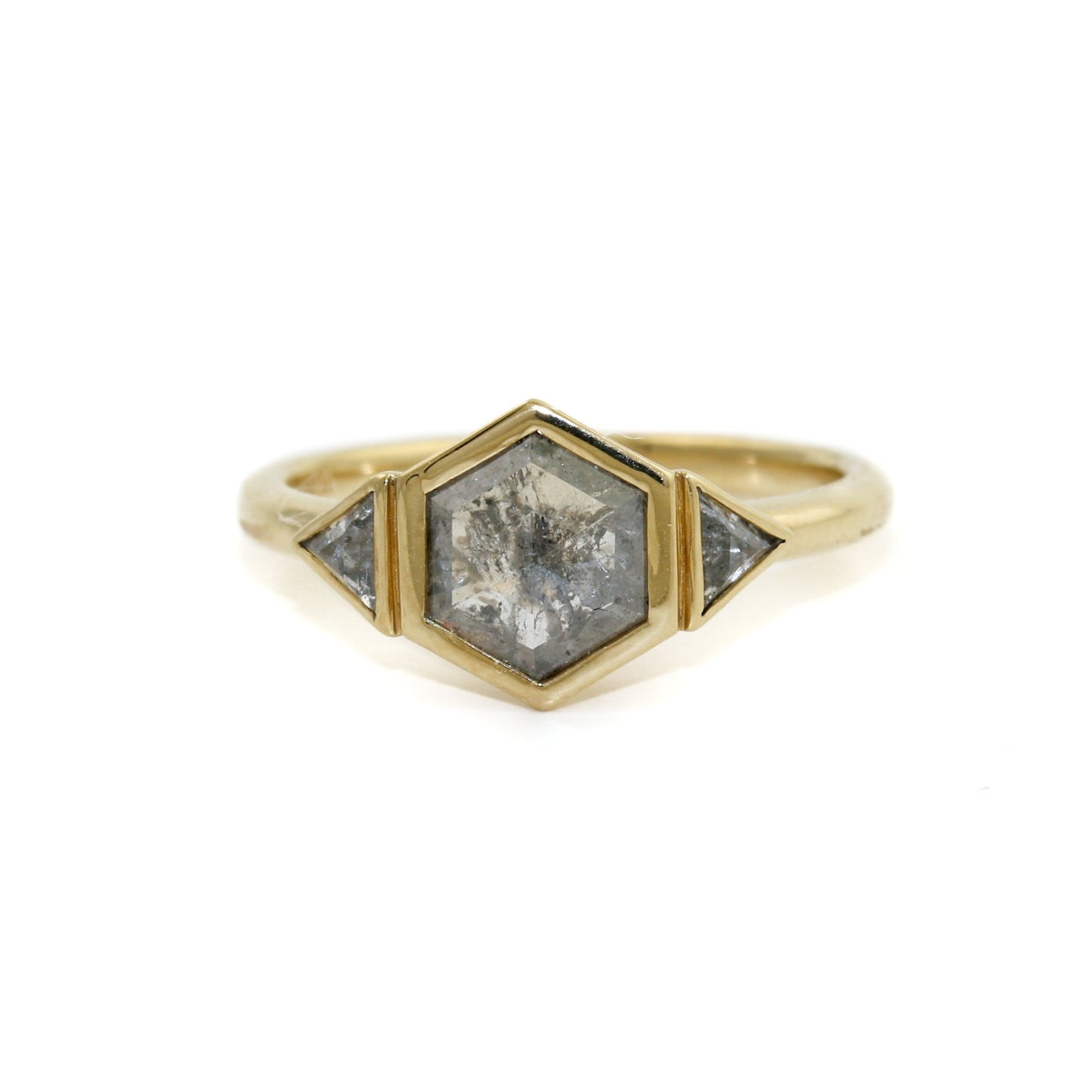 Geometric 14K Gold x Hex Salt & Pepper Diamond Ring - Kingdom Jewelry