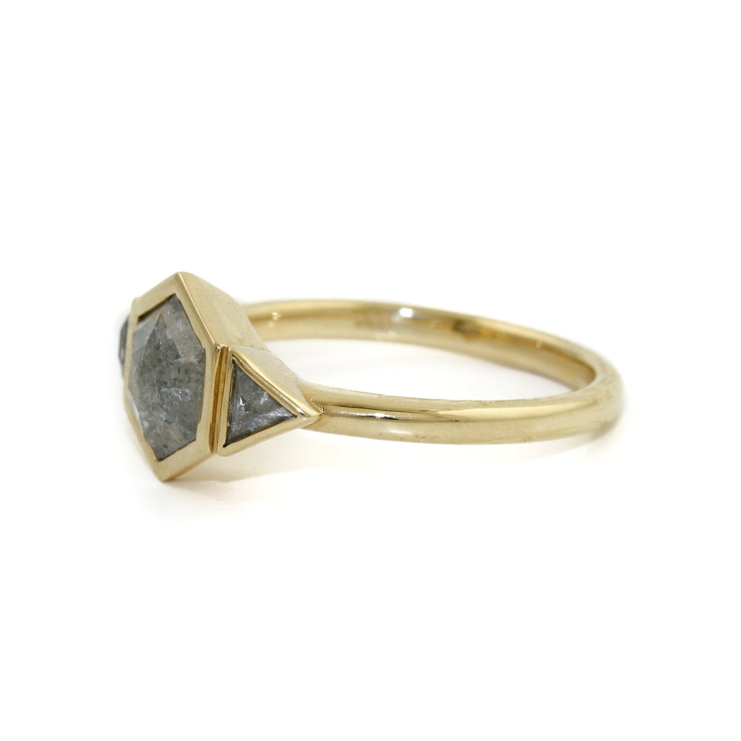 Geometric 14K Gold x Hex Salt & Pepper Diamond Ring - Kingdom Jewelry