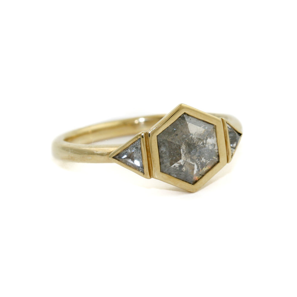 Geometric 14K Gold x Hex Salt & Pepper Diamond Ring - Kingdom Jewelry