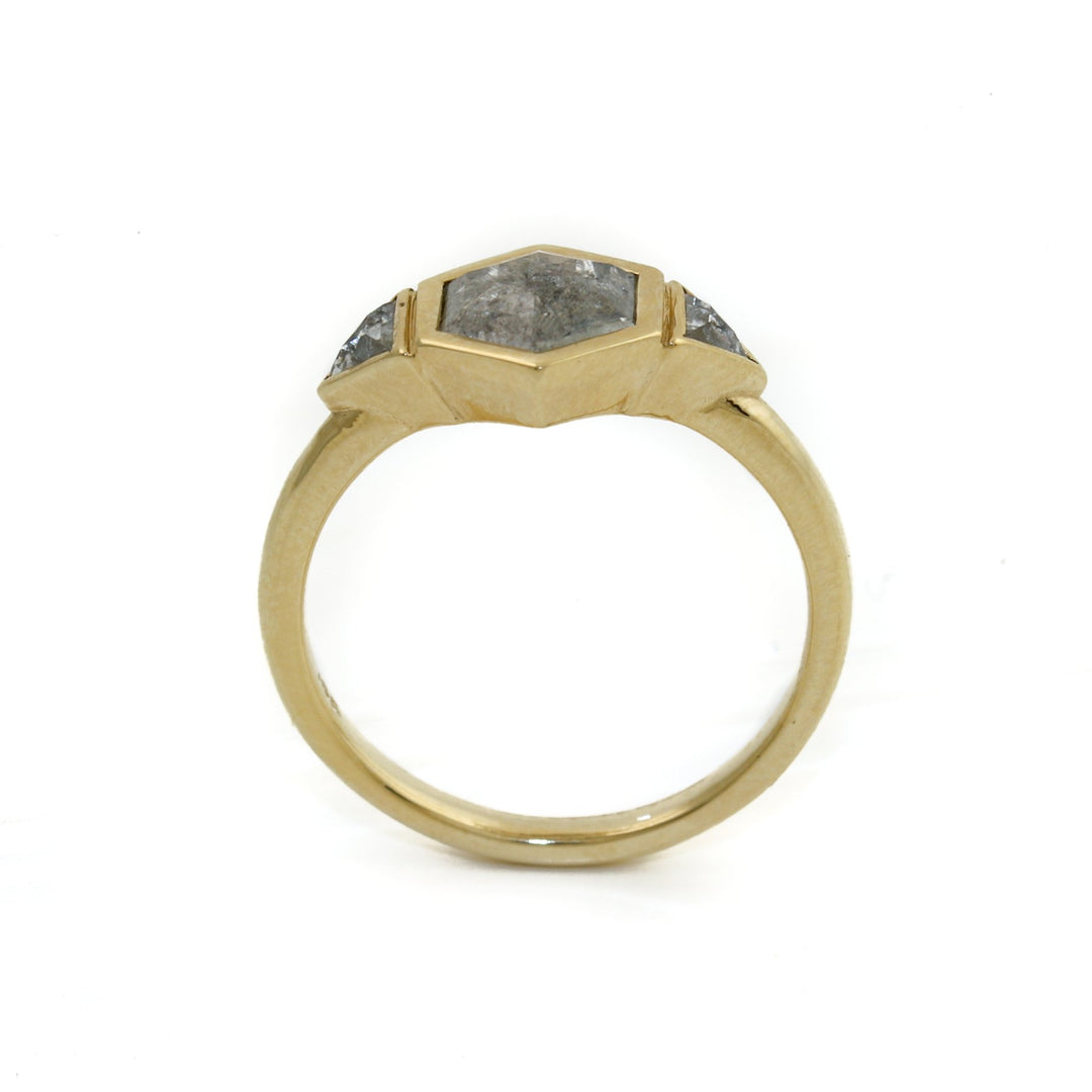 Geometric 14K Gold x Hex Salt & Pepper Diamond Ring - Kingdom Jewelry