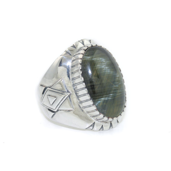 Geometric "Alpha" Ring x Blue Tiger's Eye by Kingdom - Kingdom Jewelry