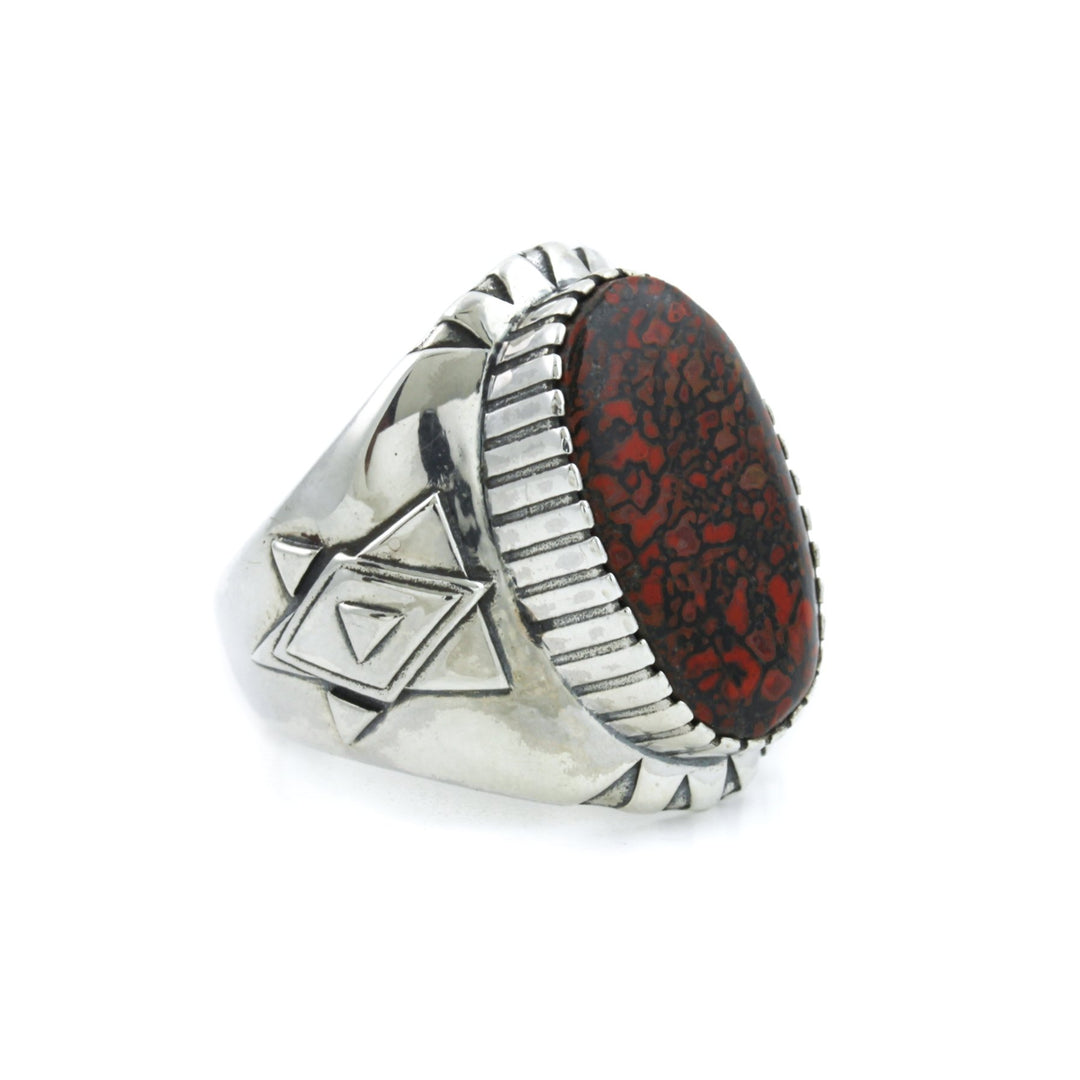 Geometric "Alpha" Ring x Red Fossilized Dinosaur Bone by Kingdom - Kingdom Jewelry