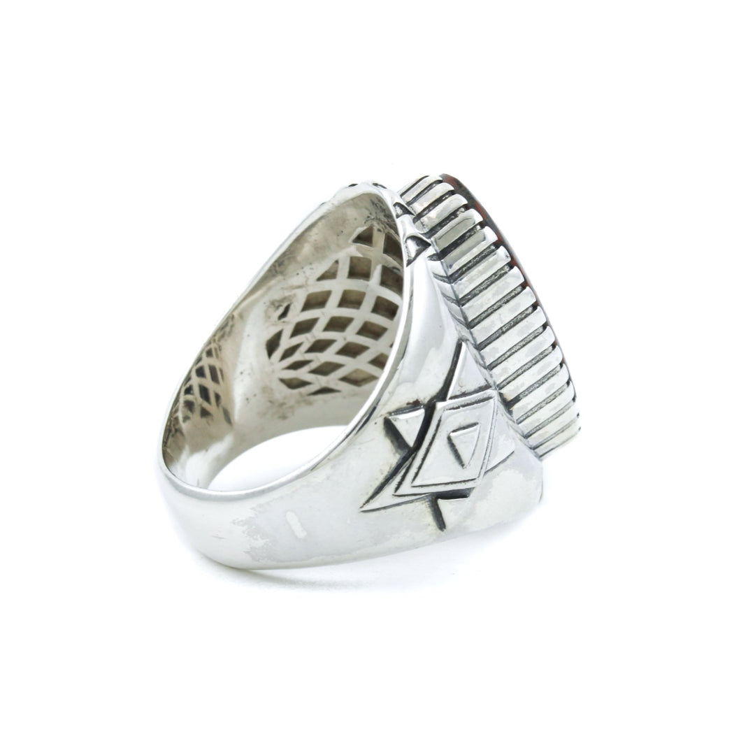 Geometric "Alpha" Ring x Red Fossilized Dinosaur Bone by Kingdom - Kingdom Jewelry