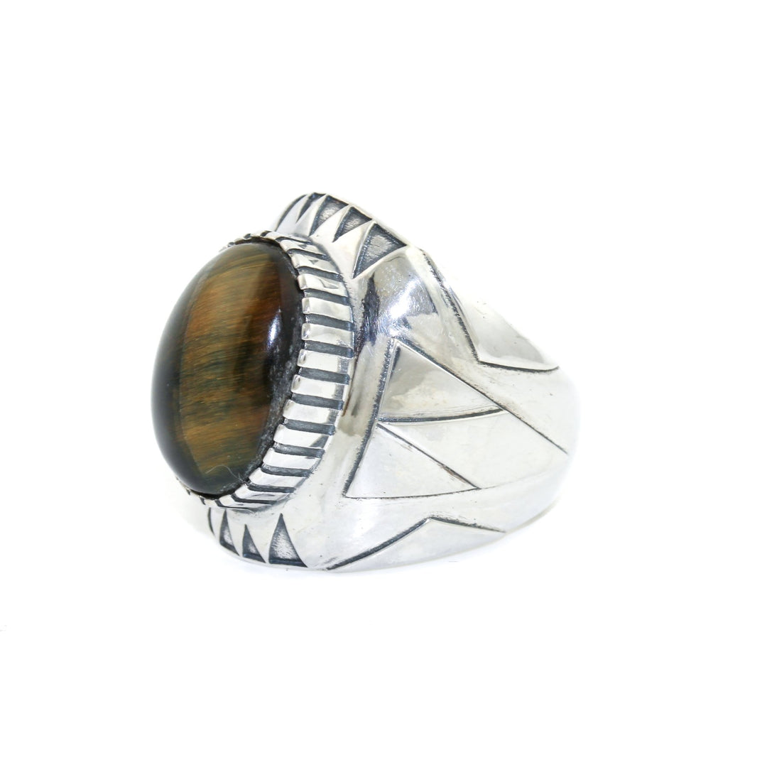 Geometric "Delta Δ" Ring x Blue Tiger's Eye by Kingdom - Kingdom Jewelry