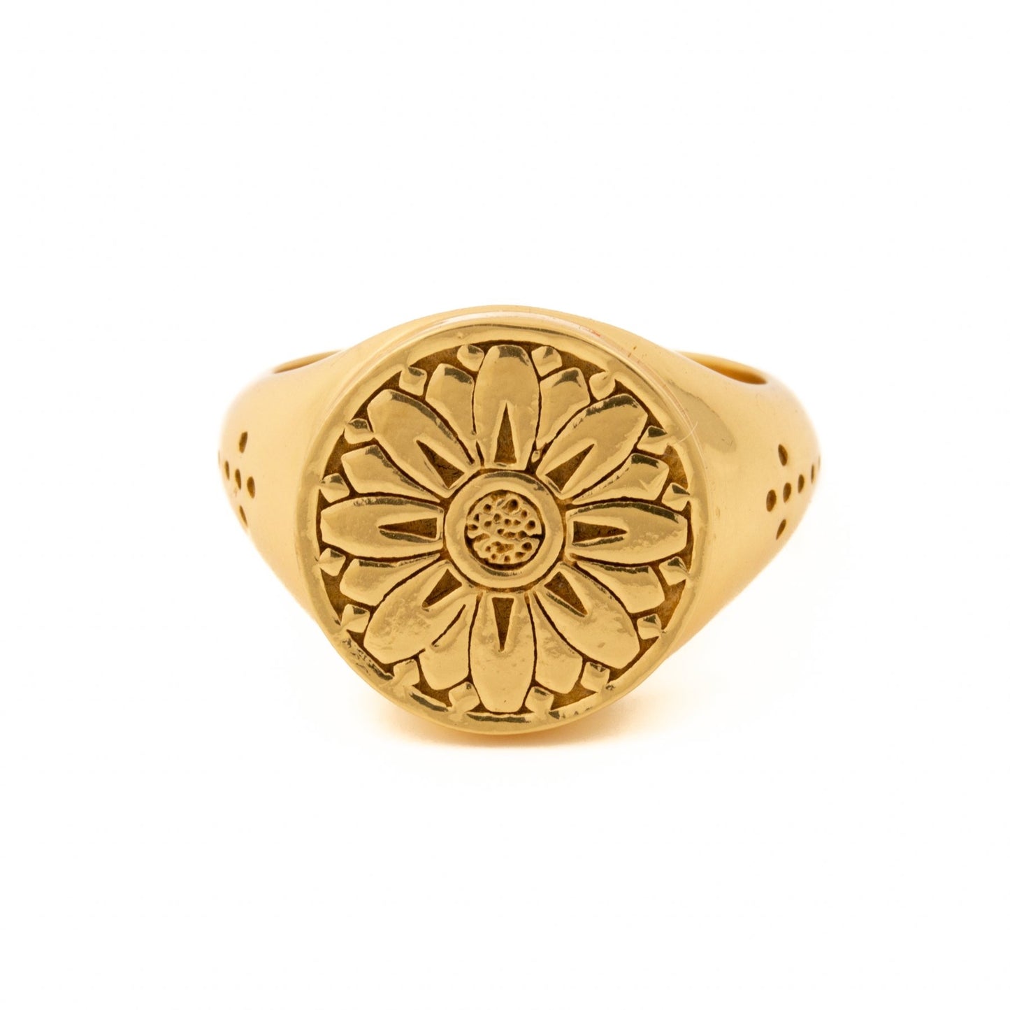 Gold Japanese Sunflower Signet - Kingdom Jewelry