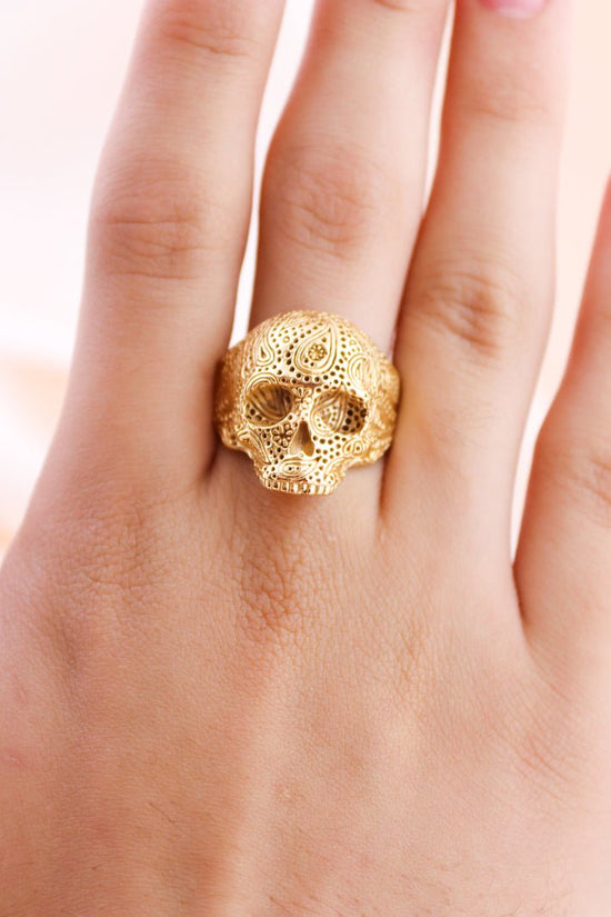 Gold Finger Skull Ring (#351) - SkullJewelry.com