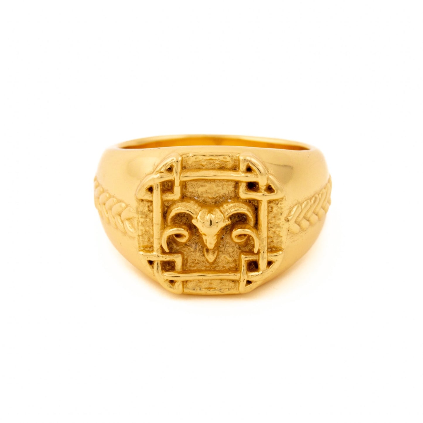 Gold Squared Celtic Aries Ring - Kingdom Jewelry