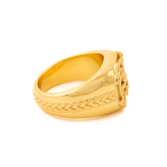Gold Squared Celtic Aries Ring - Kingdom Jewelry