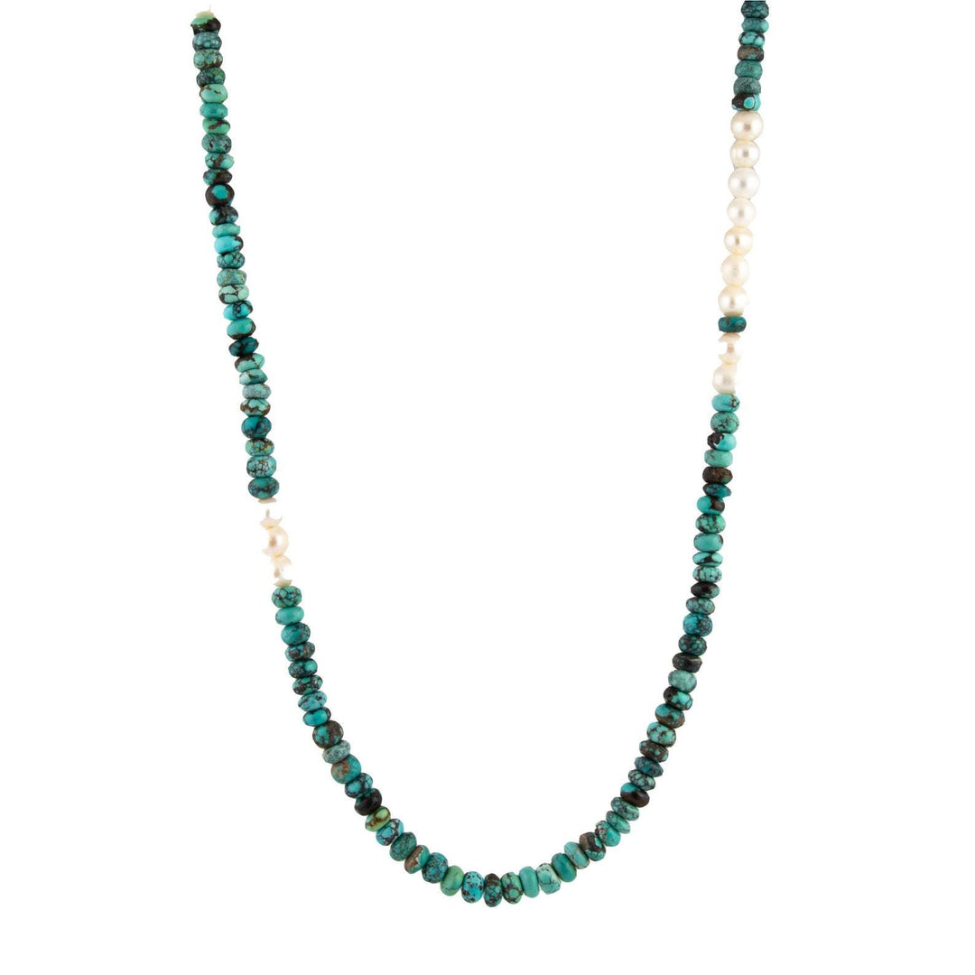 Gorgeous Round Hubei Turquoise & Pearl Beaded Necklace - Kingdom Jewelry