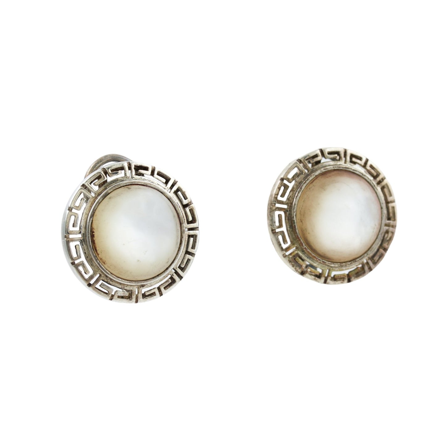 Greek Key Meandrous Shell Stud Earrings - Kingdom Jewelry