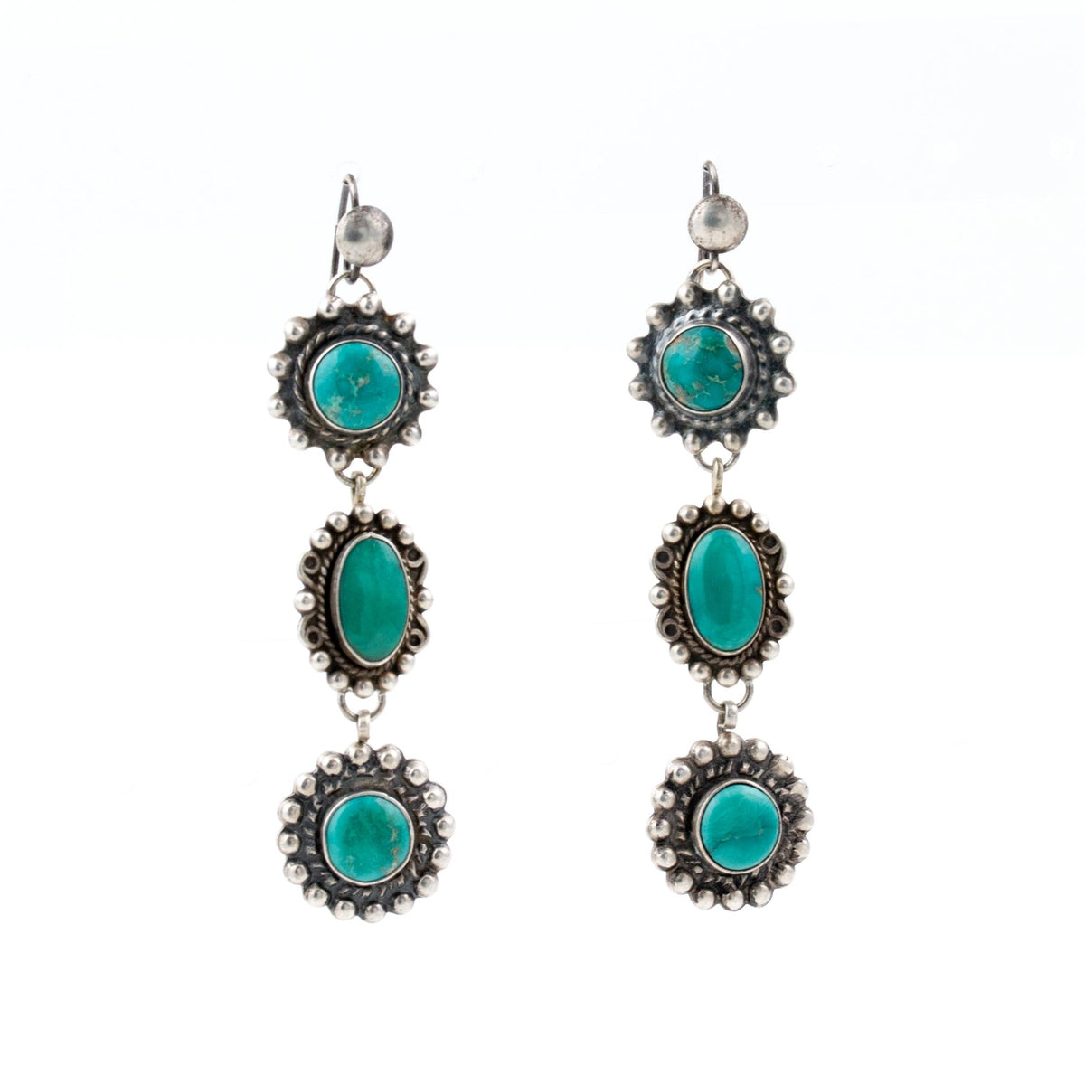 Green Turquoise Dangle Navajo Earrings - Kingdom Jewelry
