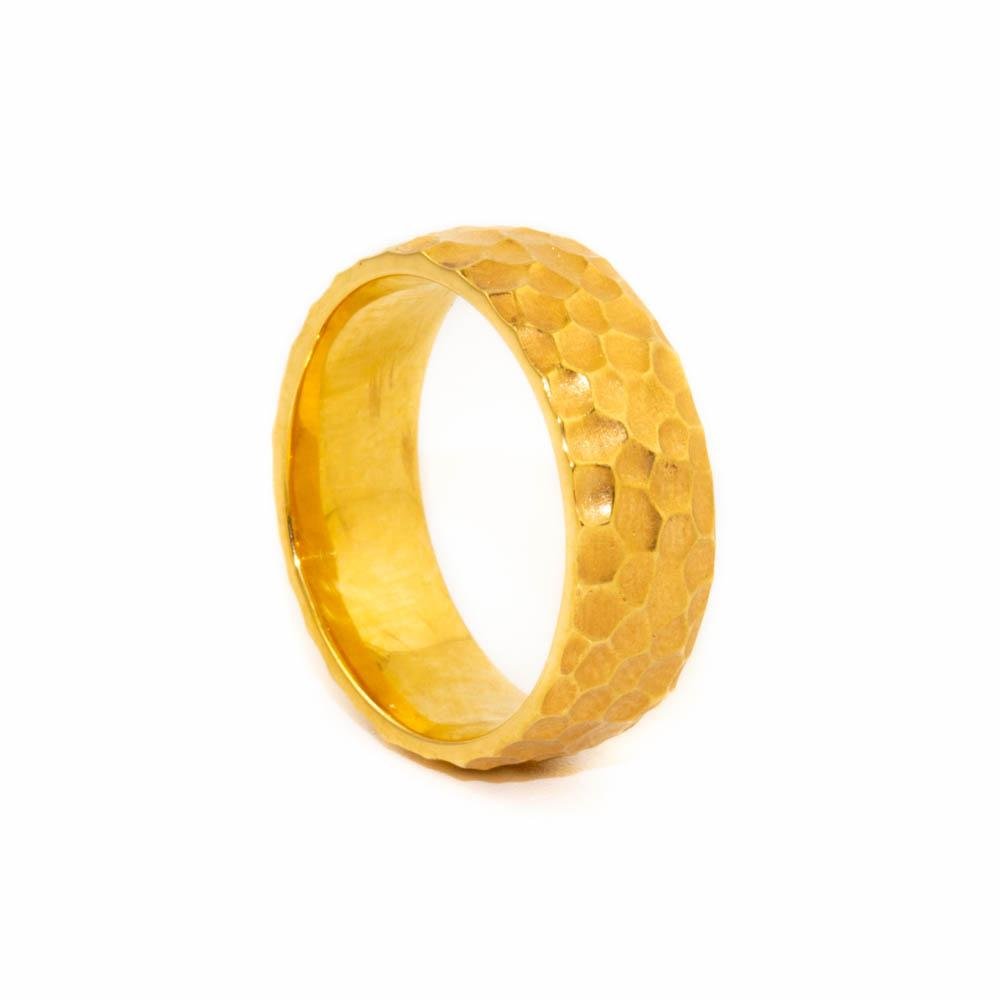 Hammered X Yellow Wedding Band - Kingdom Jewelry