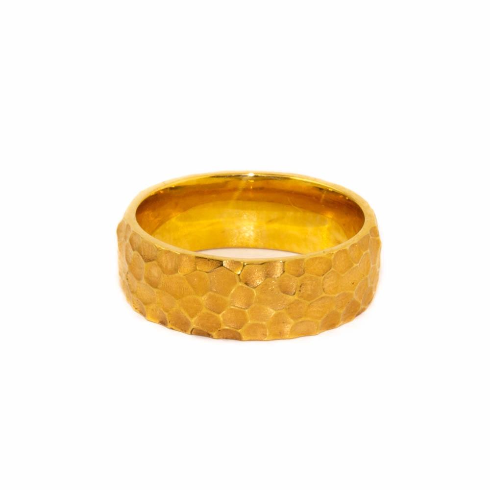 Hammered X Yellow Wedding Band - Kingdom Jewelry