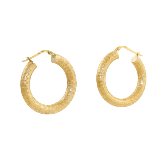 Hand-Hammered 14k Gold Tube Hoop Earrings - Kingdom Jewelry