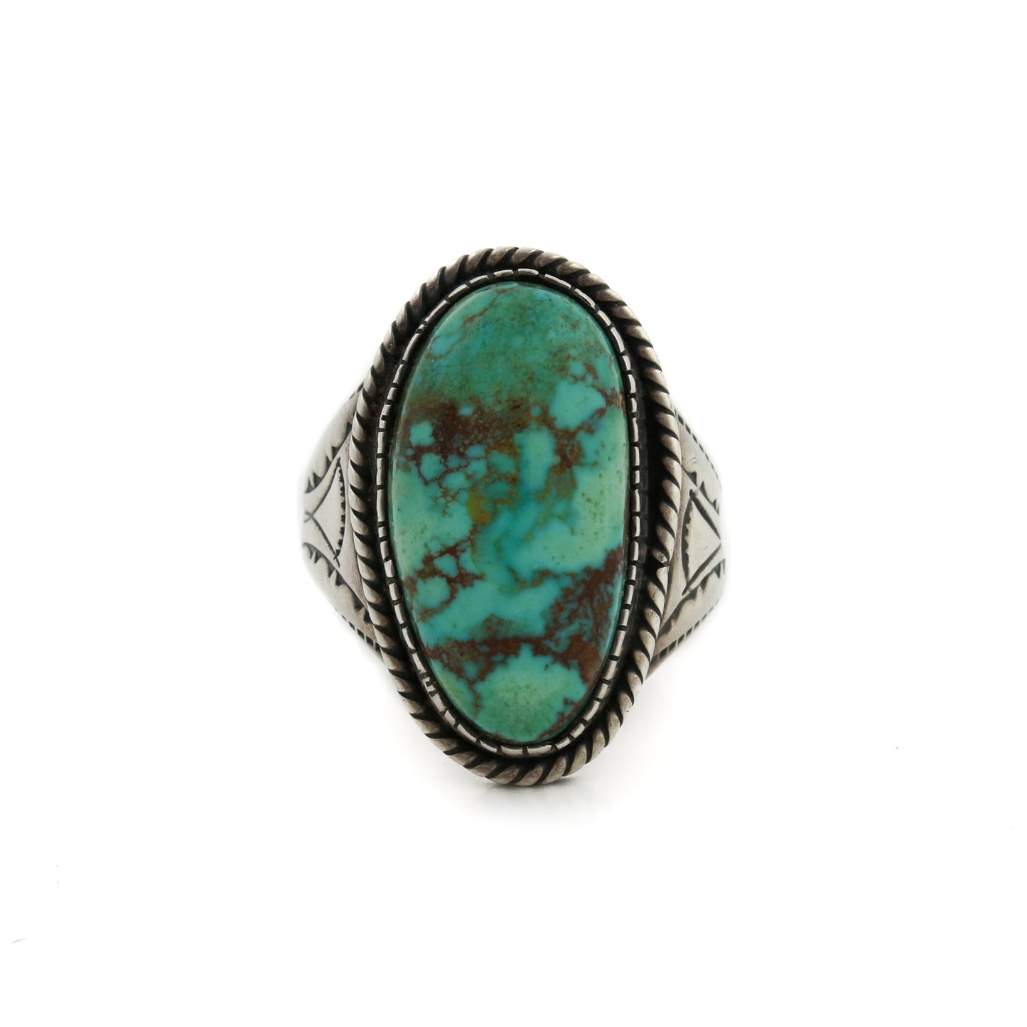 Hand-Hammered "Tom Willeto" x Green Turquoise Navajo Ring - Kingdom Jewelry