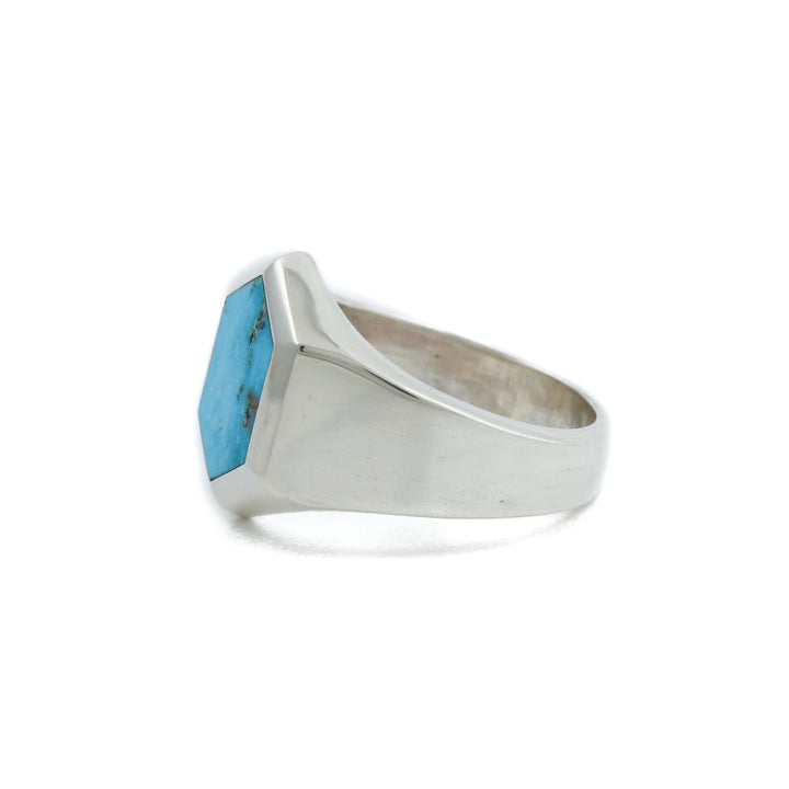 Hex-Cut Blue Ridge Turquoise Silver Signet Ring - Kingdom Jewelry