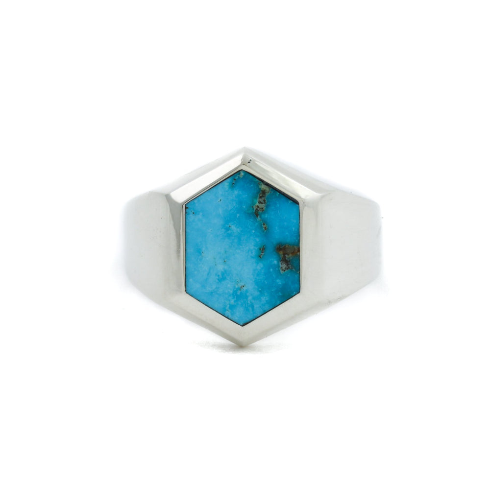 Hex-Cut Blue Ridge Turquoise Silver Signet Ring - Kingdom Jewelry