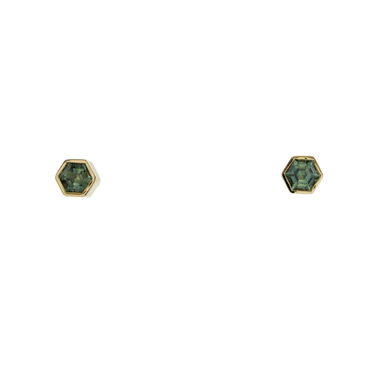 Hex Sapphire x 18k Yellow Gold Stud - Kingdom Jewelry