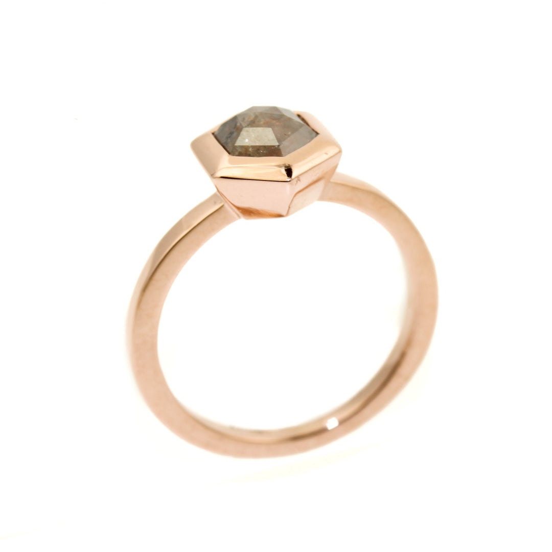 Hexagonal Cut Salt And Pepper Diamond Ring in 14K Gold - Kingdom Jewelry