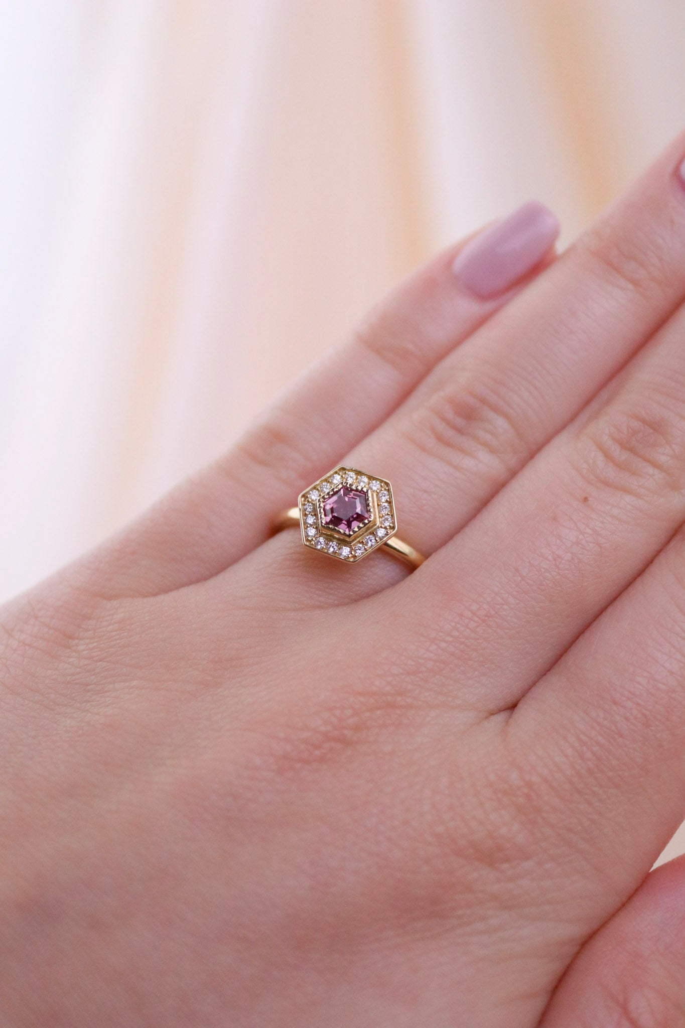 Hexagonal Pink Sapphire Ring - Kingdom Jewelry
