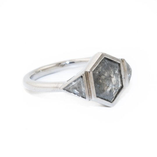 
                      
                        Hexagonal Salt and Pepper Diamond Ring - Kingdom Jewelry
                      
                    