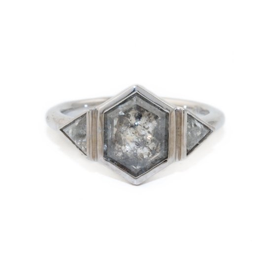 
                      
                        Hexagonal Salt and Pepper Diamond Ring - Kingdom Jewelry
                      
                    