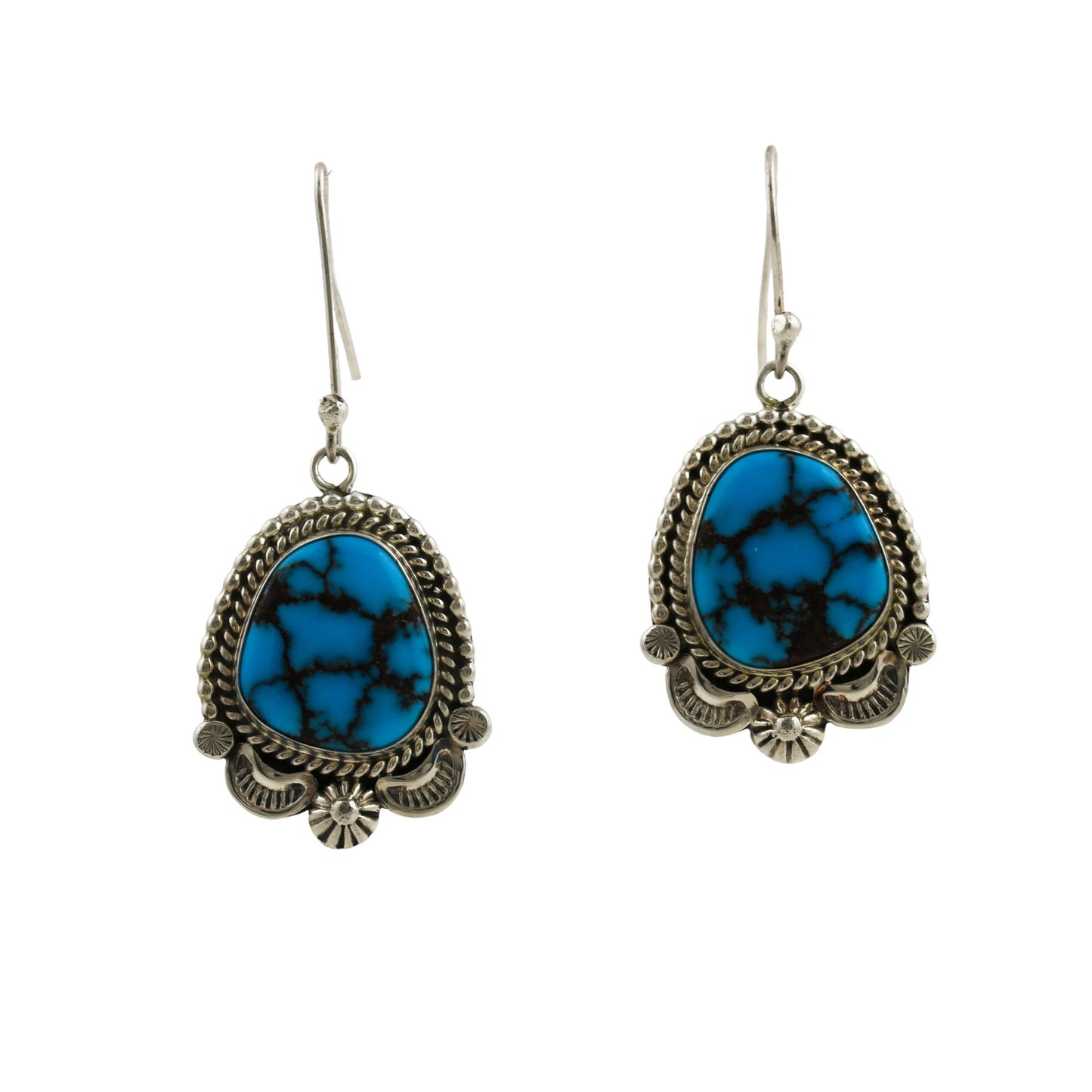 Load image into Gallery viewer, Intricate Silver Navajo x Egyptian Turquoise Earrings - Kingdom Jewelry
