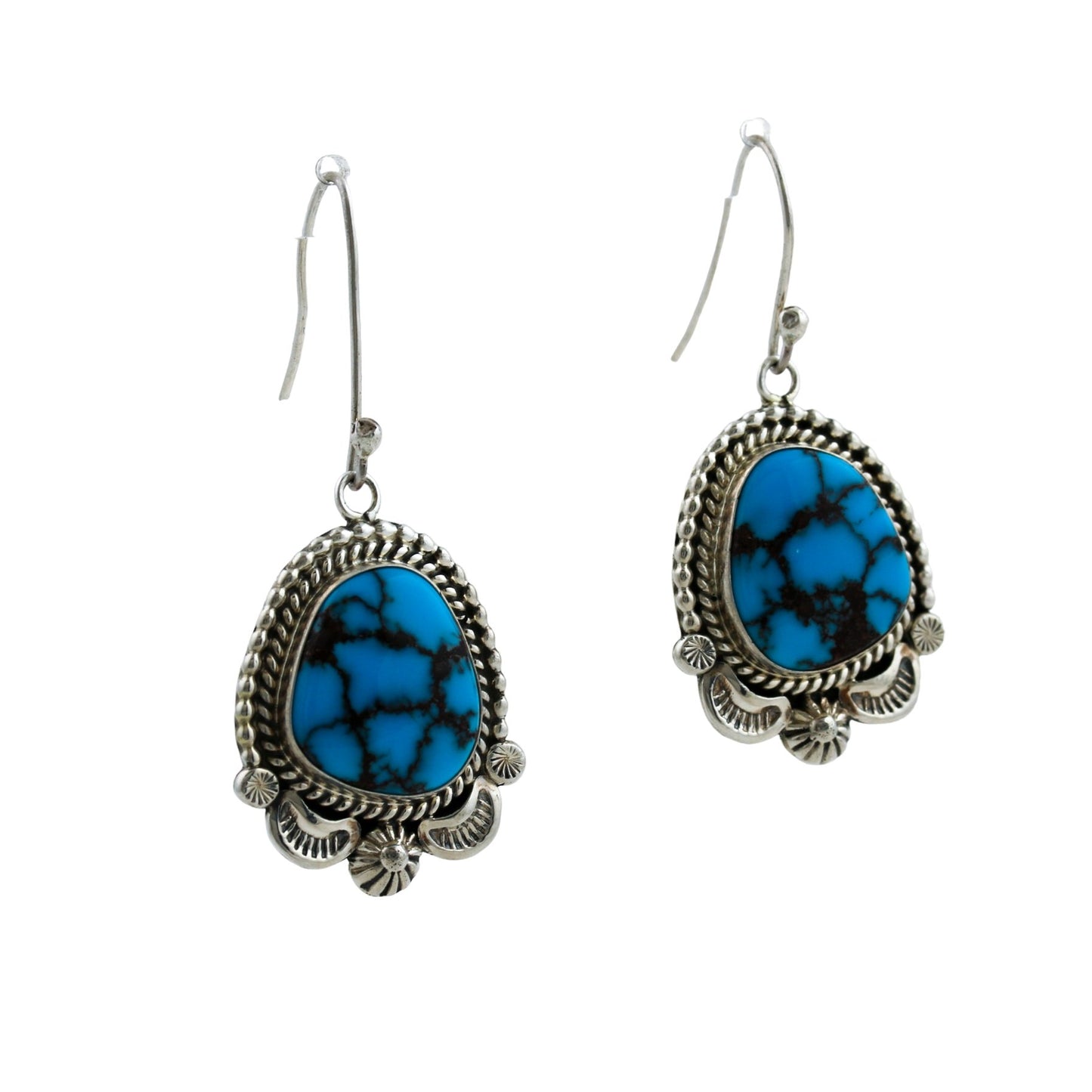 Load image into Gallery viewer, Intricate Silver Navajo x Egyptian Turquoise Earrings - Kingdom Jewelry
