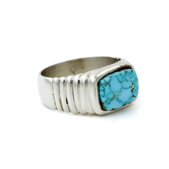 Kingman Turquoise Ridged Inlay Signet - Kingdom Jewelry
