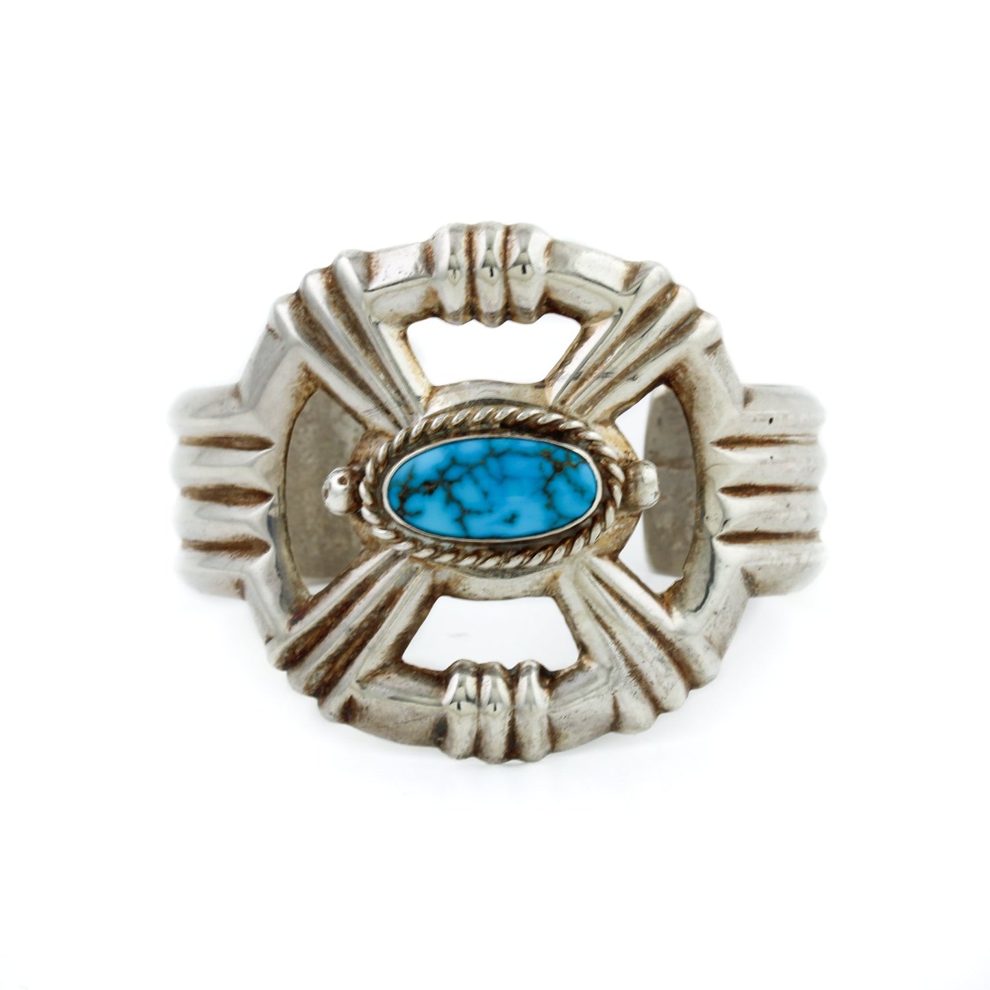 Kingman Turquoise Sandcast Navajo Cuff - Kingdom Jewelry