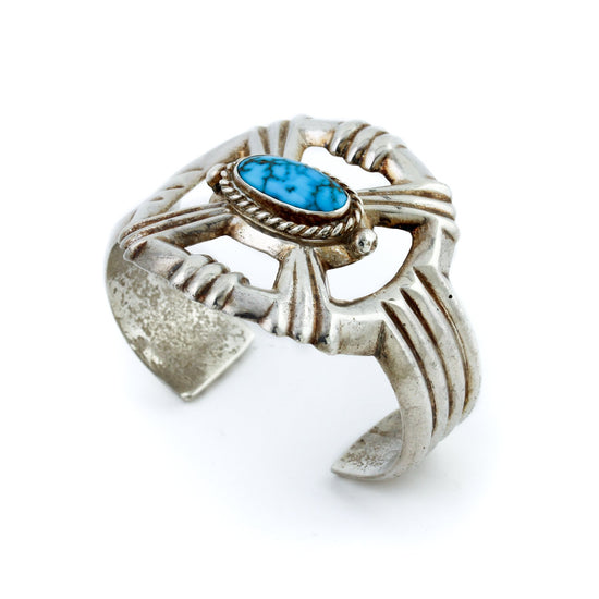 Kingman Turquoise Sandcast Navajo Cuff - Kingdom Jewelry