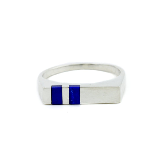 Lapis stripe Inlay Silver Ring - Kingdom Jewelry