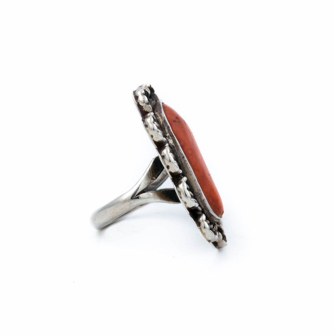 Leaf-Bezel Coral Ring - Kingdom Jewelry