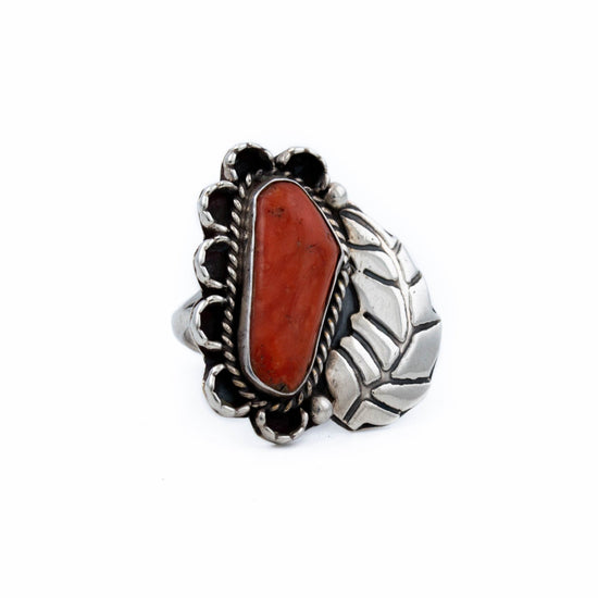 Leaf-Bezel Coral Ring - Kingdom Jewelry