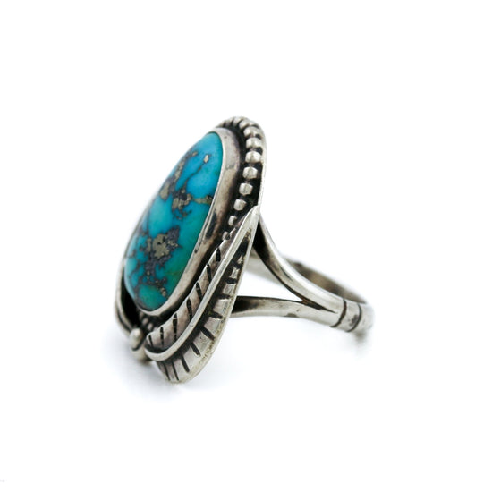 Leaf Motif Turquoise Navajo Ring - Kingdom Jewelry
