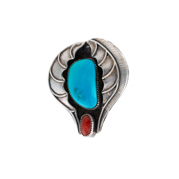 Leaf Turquoise & Red Coral Pendant - Kingdom Jewelry