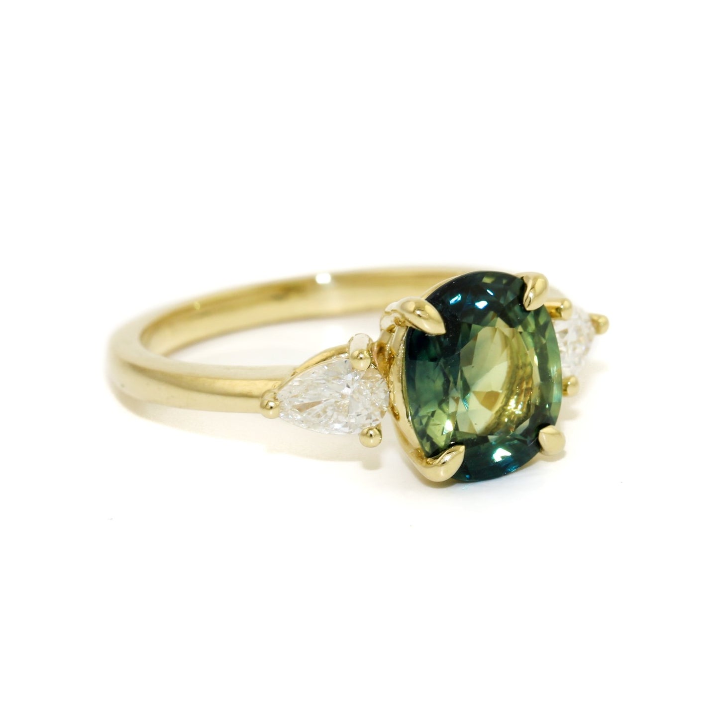Madagascan Sapphire x Diamond 18 KT Engagement Ring - Kingdom Jewelry