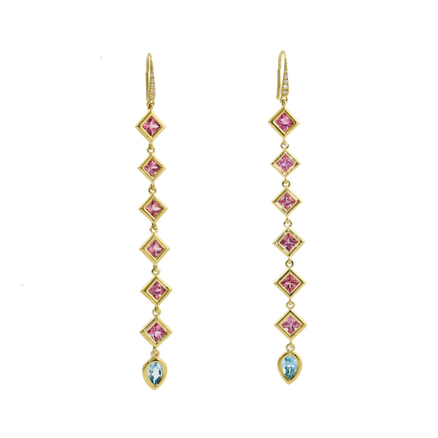 Malinda Peach Sapphire x Aquamarine Drop Earrings - Kingdom Jewelry