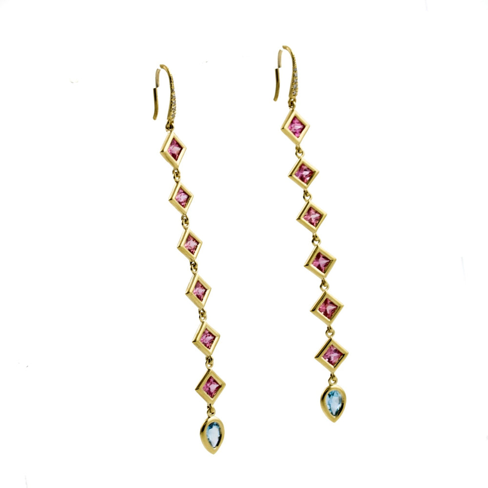 
                      
                        Malinda Peach Sapphire x Aquamarine Drop Earrings - Kingdom Jewelry
                      
                    