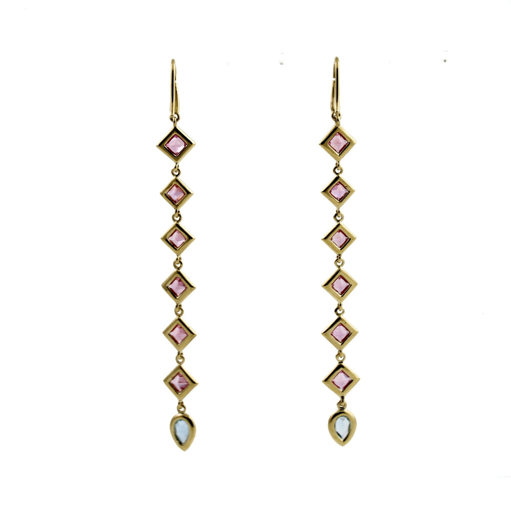 
                      
                        Malinda Peach Sapphire x Aquamarine Drop Earrings - Kingdom Jewelry
                      
                    