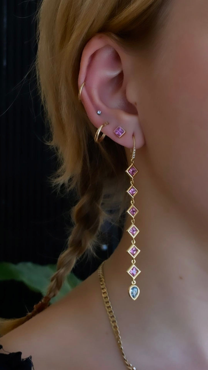 Malinda Peach Sapphire x Aquamarine Drop Earrings - Kingdom Jewelry