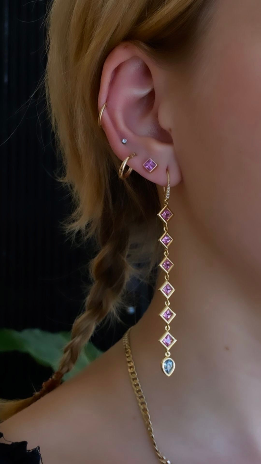 Malinda Peach Sapphire x Aquamarine Drop Earrings - Kingdom Jewelry