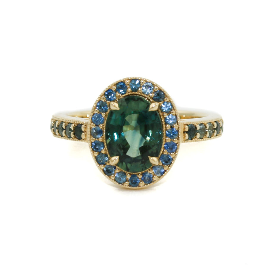 Margaret Teal Sapphire x Channel Set Ring 14k - Kingdom Jewelry