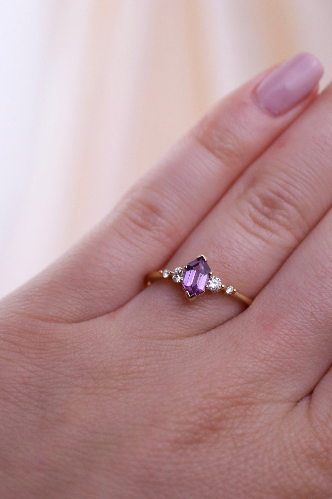 Mauve Sapphire & Diamond Engagement Ring - Kingdom Jewelry