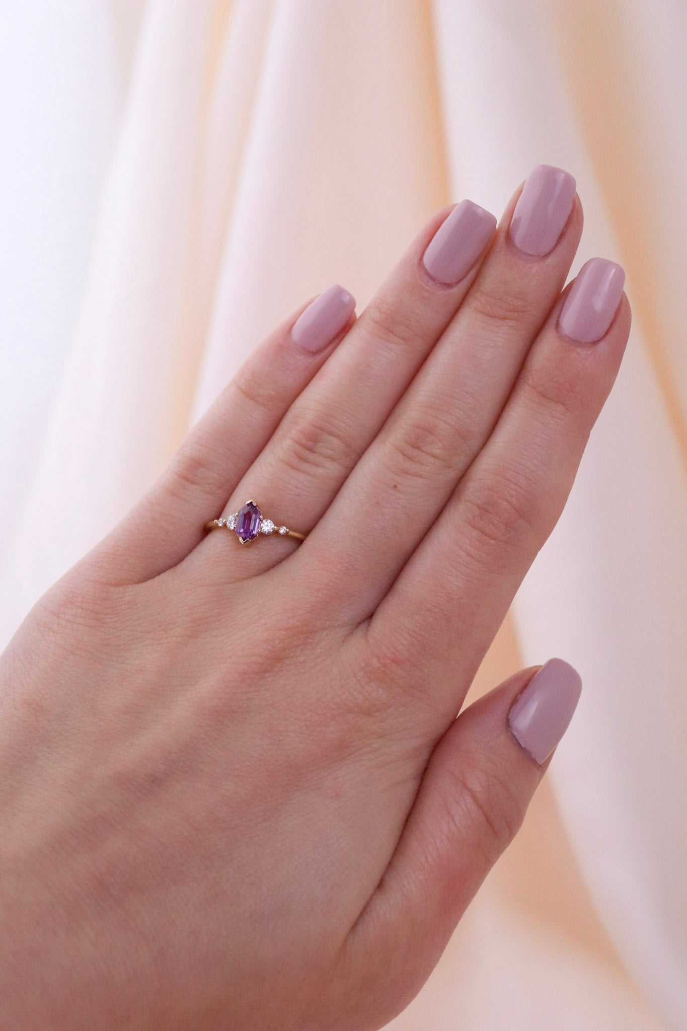 Load image into Gallery viewer, Mauve Sapphire &amp;amp; Diamond Engagement Ring - Kingdom Jewelry
