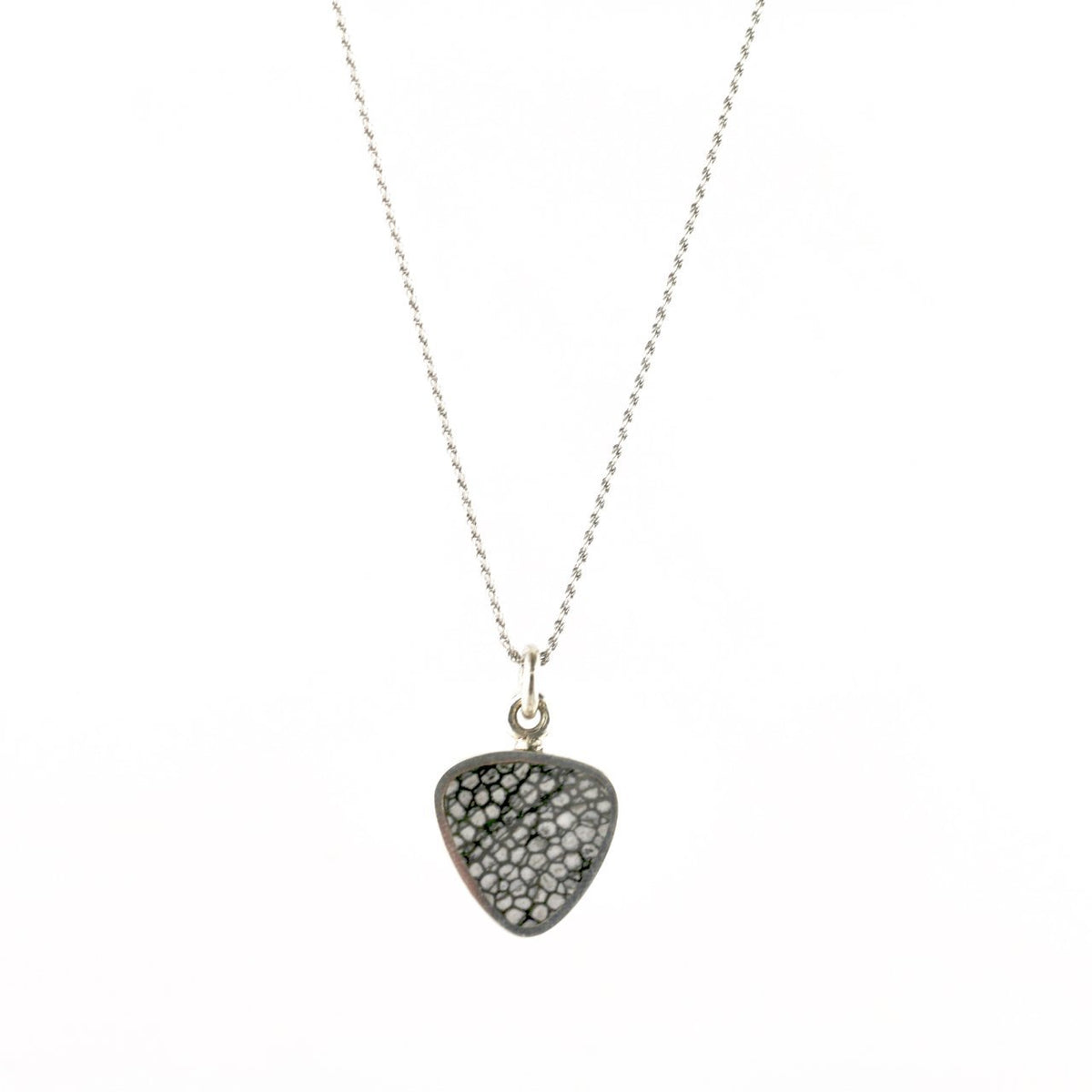 Modern Double-Sided Triangular Pendant w/ Spiderweb Tibetan Turquoise & Fossilized Stingray Coral - Kingdom Jewelry